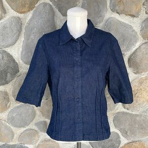 Vintage DKNY tailored stretch denim blouse with 3/4 sleeves size L large 12